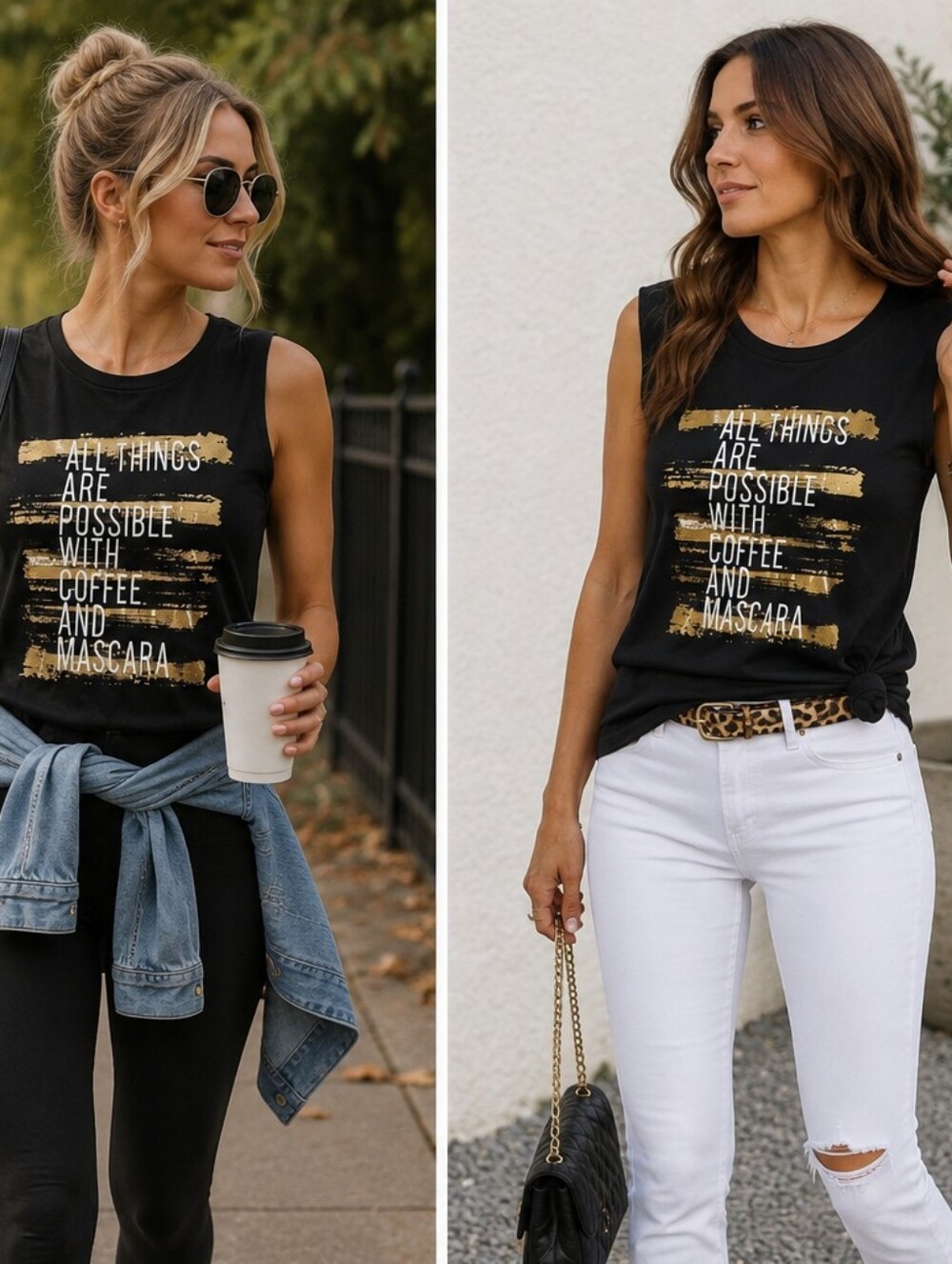 GUESS Black Graphic Tank Top – Coffee & Mascara Print ✅️